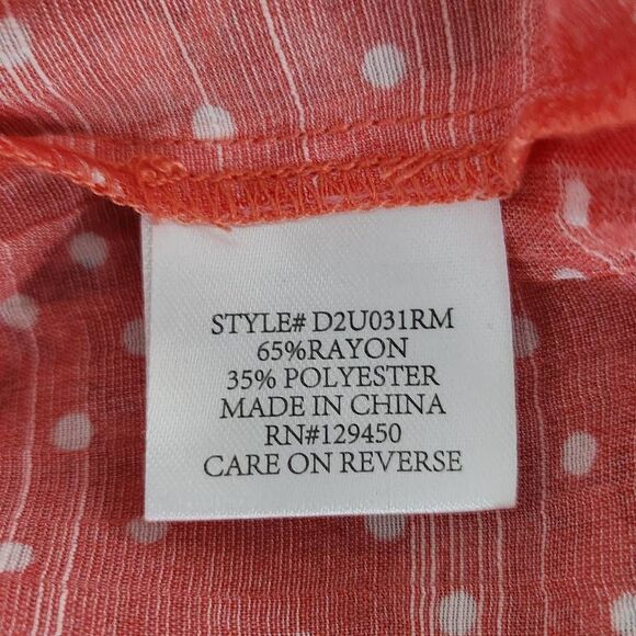Como Blu Coral Pink Polka Dot Blouse with Cutout Detail Size Large Coral Top - Picture 7 of 9